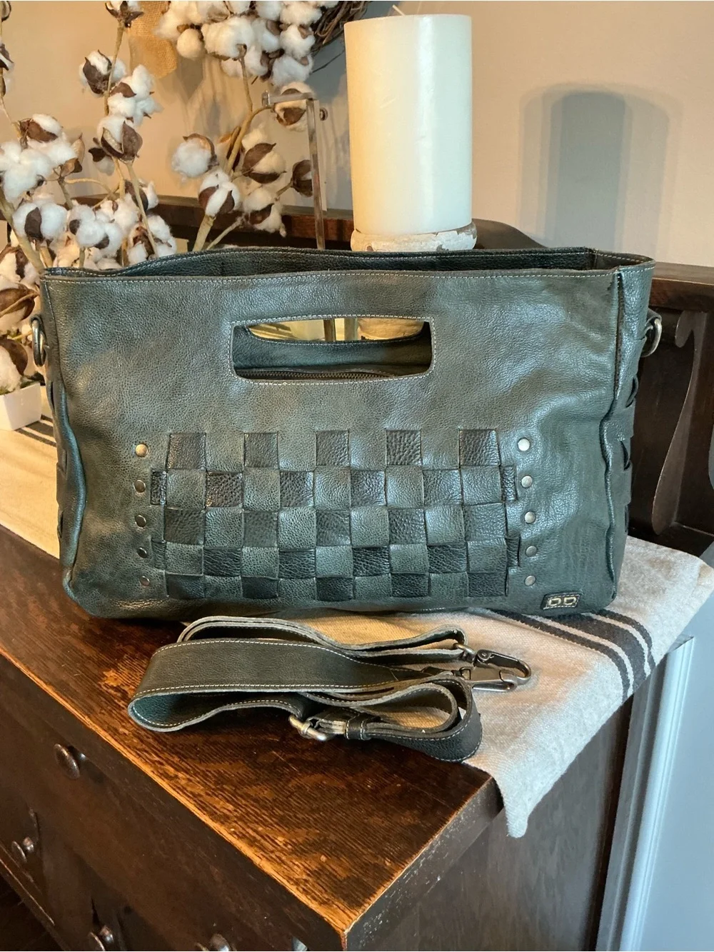 NWOT Bed Stu Orchid XL Leather Satchel Handbag Crossbody Bag Dark Teal DD $325 - Picture 3 of 12